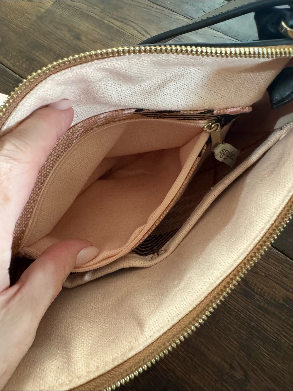 Spartina 449 Peach Black Plaid Shoulder Bag with Black Leather Trim - Picture 10 of 16